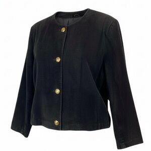 VINTAGE Massimo Fine Leather Suede Suit Collarless Jacket Blazer Black Size M